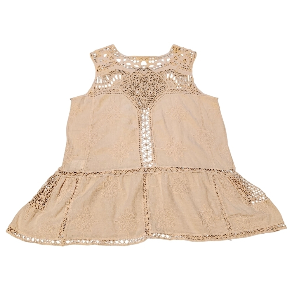 DEMOCRACY CROCHETED EMBROIDERED SLEEVELESS IVORY ROMANTIC TOP SZ S - Picture 8 of 12
